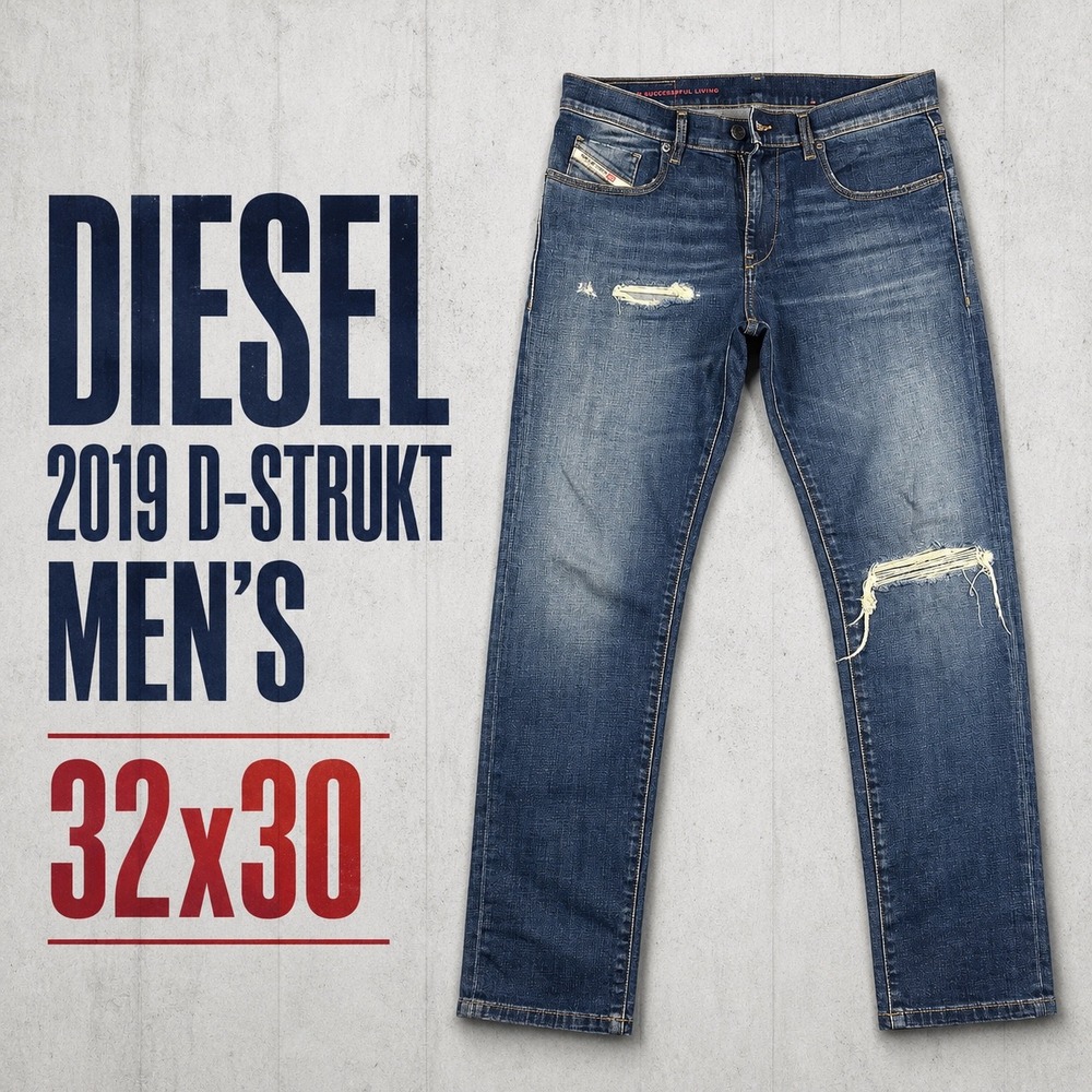 Diesel 2019 D-Strukt Mens Slim Fit Distressed Blue Jeans 32x30 Mid Rise